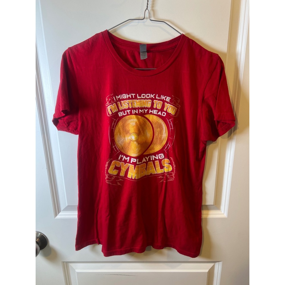Next Level Men T-Shirt Playing Cymbals Graphic Red Large